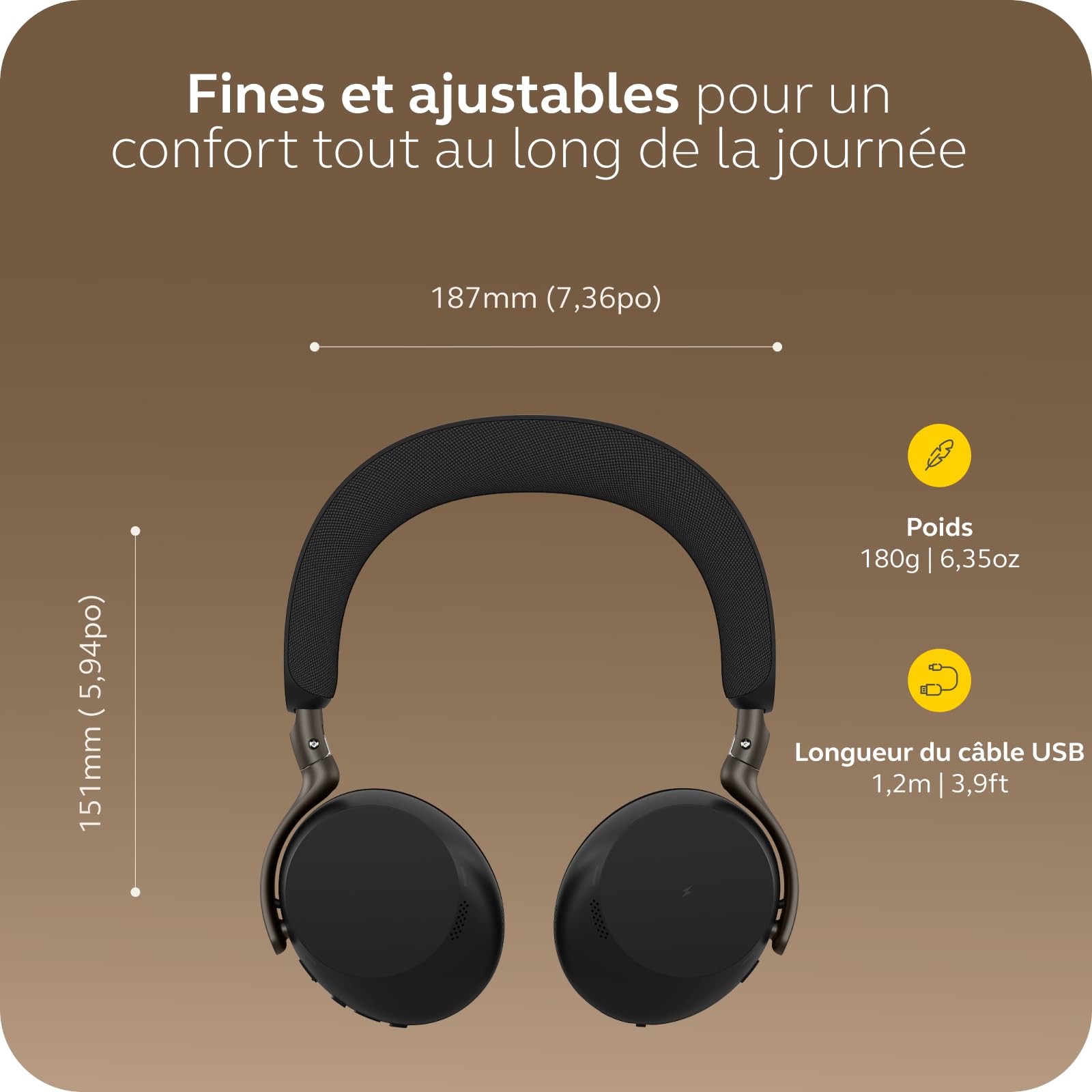 Jabra Evolve3 75 Casque on-Ear Bluetooth sans Fil avec Micro et Station de Charge pour Travail, USB-C, IA Appel Vocal, ANC Avancée, 22h, MS Teams Certifié, Noir
