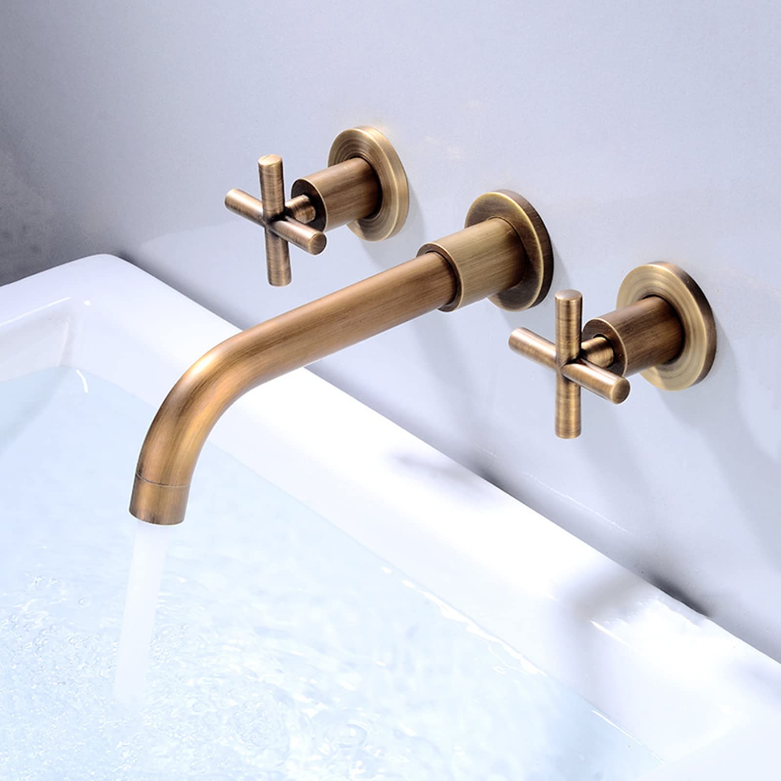 NVSFZGIYG Wall Mounted Bathroom Sink Faucet,Two Handle,with 360° Swivel Spout Basin Mixer Tap one-Piece,Gold(Antique)