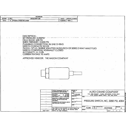 Miniatura 5 de Auto Crane Interruptor de presión, NC, 3200 PSI, 4004