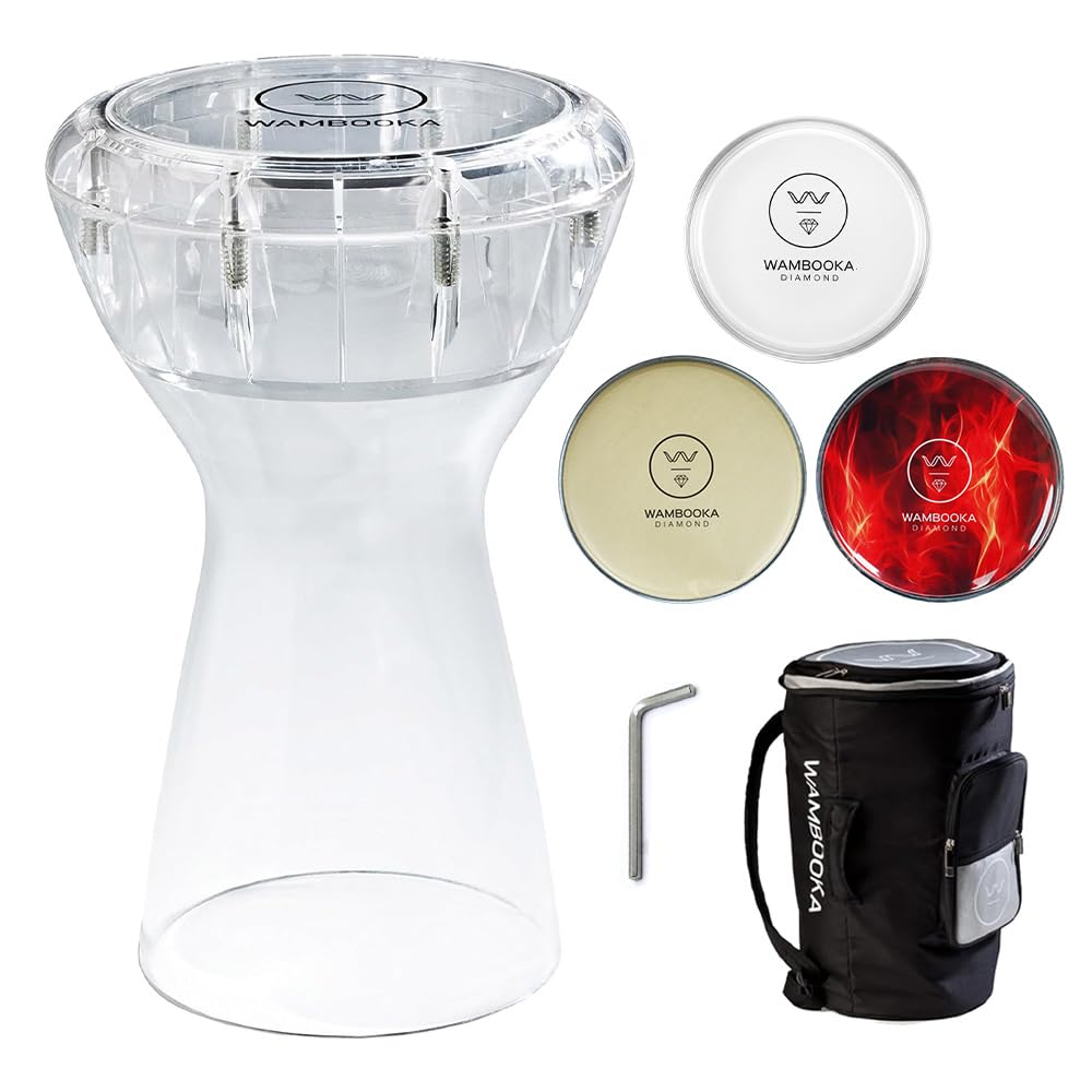 DRSK-SET875 Touring Series Diamond Wet & Dry Darbuka Combo | 8.75" Head with 3 Replacement Skins (Transparent, Red Lava & Camel Race) | Includes Bag, Allen Key & Learning Course | Clear-image-41