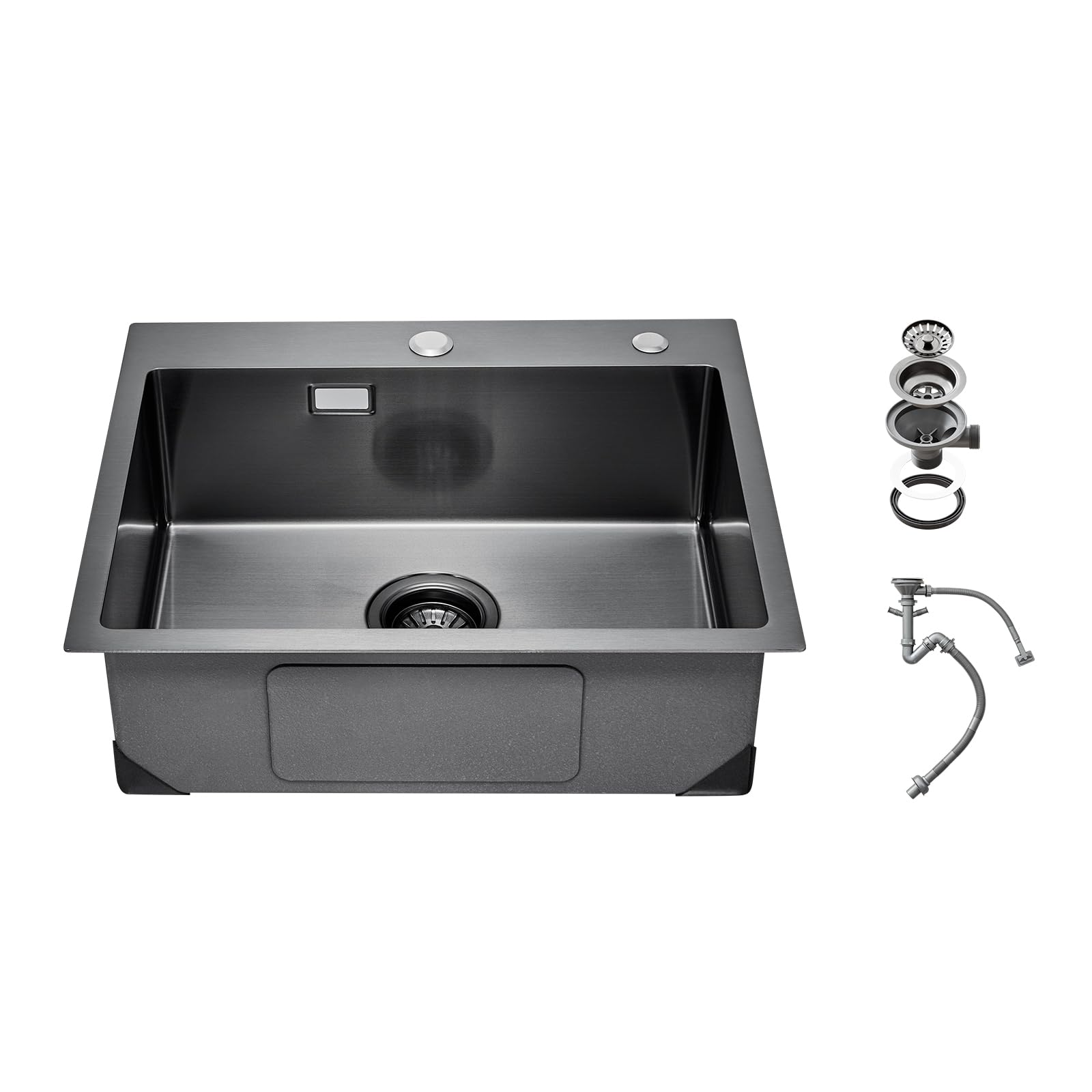 VEVOR Fregadero de Cocina de Acero Inoxidable 304 con Montaje Superior, con Accesorios, Fregaderos de Lavavajillas Domésticos para RV, Cocina de Preparación y Barra (Negro), 680 x 450 x 190 mm