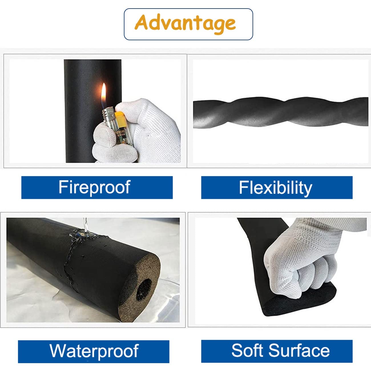 Espuma aislante for tuberías, tubo flexible de aislamiento, ignífugo y anticongelante, for agua aire acondicionado, polietileno, color negro(90mmx20mmx1.8m)