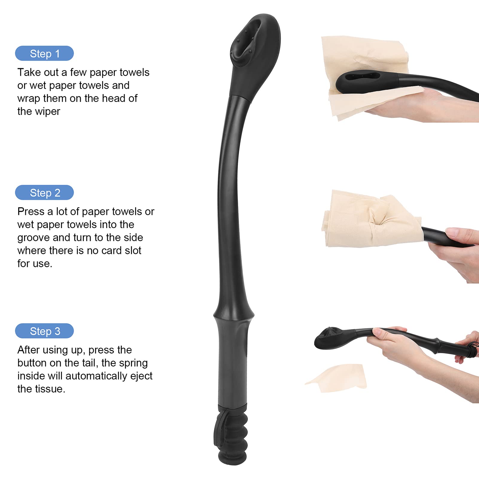 Bottom Wiper Long Handle Reach Comfort Bottom Wiper Assistant auto-essuyant pour un quotidien indépendant outil de toilette domestique pour les femmes enceintes âgées 15 7 pouces (noir)