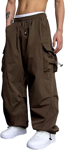 ZAFUL Flat Pocket Parachute Pants for Men Casual Baggy Cargo Pants Unisex...