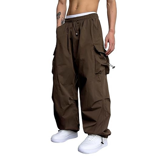ZAFUL Flat Pocket Parachute Pants for Men Casual Baggy Cargo Pants Unisex Street Y2K Pants Drawstring Trouser