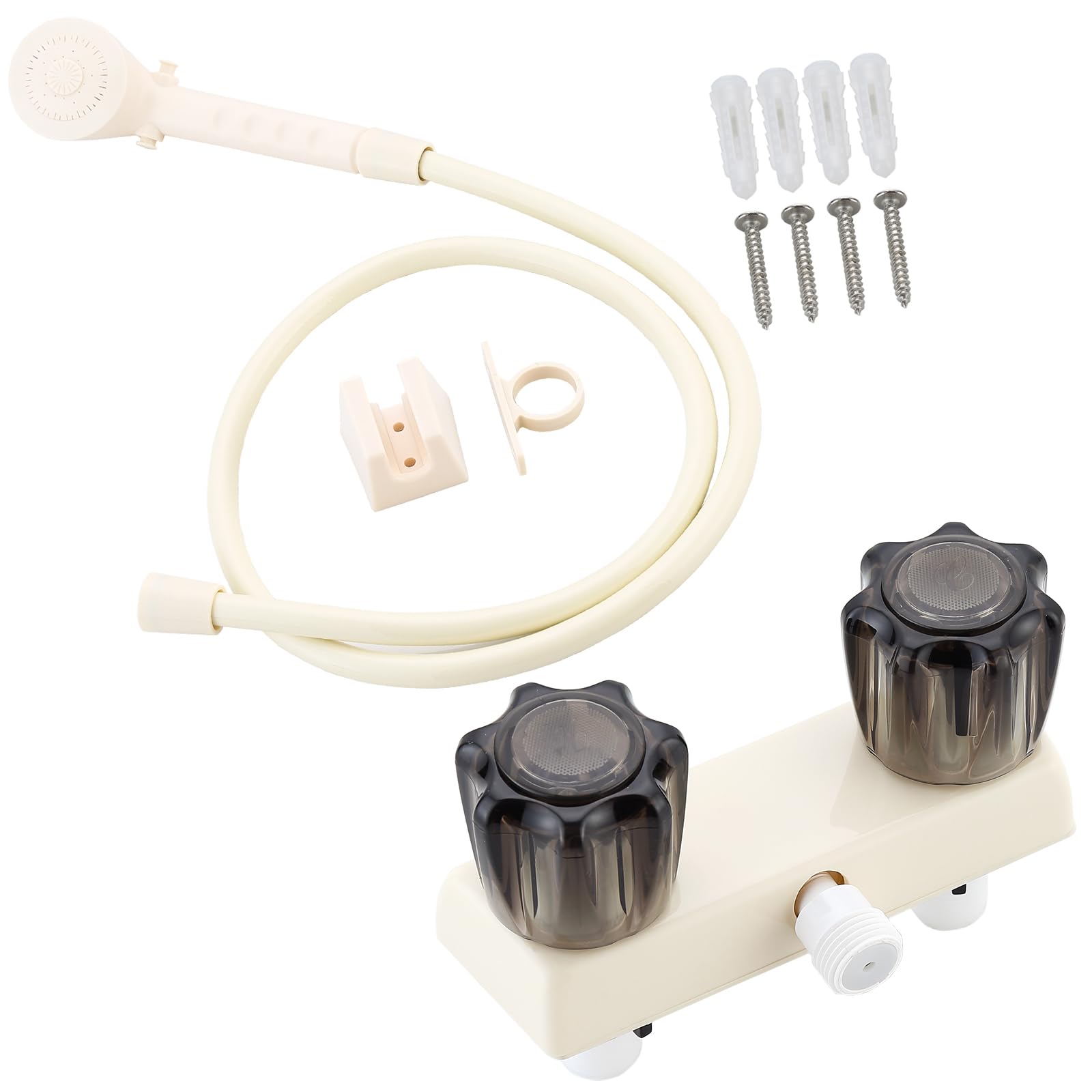 RV Shower Faucet with Hose and Head, RV Outdoor Shower Kits, RV Tub Faucet with Shower Diverter Outdoor Shower Kit Fits for RV/Campers,Travel Trailer,Motorhome (Shower Faucet Kit, Milky White)