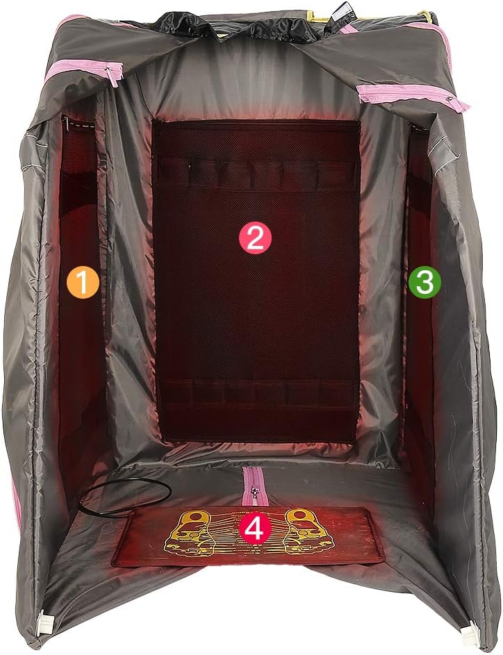 Interior view of the Supfine Portable Infrared Sauna Cabin with numbered components