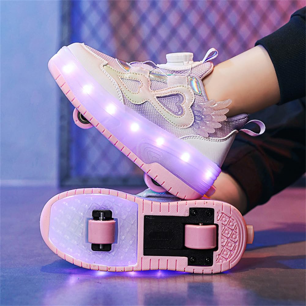 Mateju Zapatos con Ruedas para Niñas, Patines con Dos Ruedas Retráctil, Zapatillas Brillantes Moda Zapatillas de Skateboarding Zapatillas Deportivas al Aire Libre