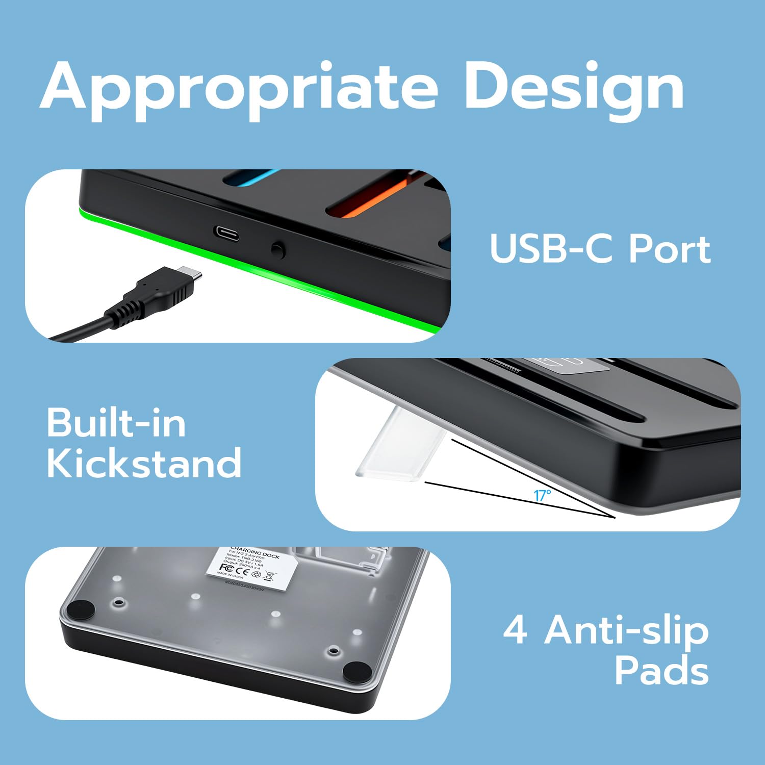 Mcbazel Station de Charge RGB pour Switch 2, Chargeur Magnétique pour Manette avec 9 Modes D'éclairage, Design Incliné à 17 Degrés et Montage Mural, Indicateurs LED pour Manette NS Switch 2 (Noir)