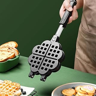 PENIOR ワッフルメーカー 花の模様 ワッフルパン 焼き目がサクサク クッキング ガス火 両面焼き 焼き目付き 具だくさん対応 フッ素樹脂加工 お手入れ簡単 丸洗い 焦げ付きにくい 軽量 家庭用 ブラック