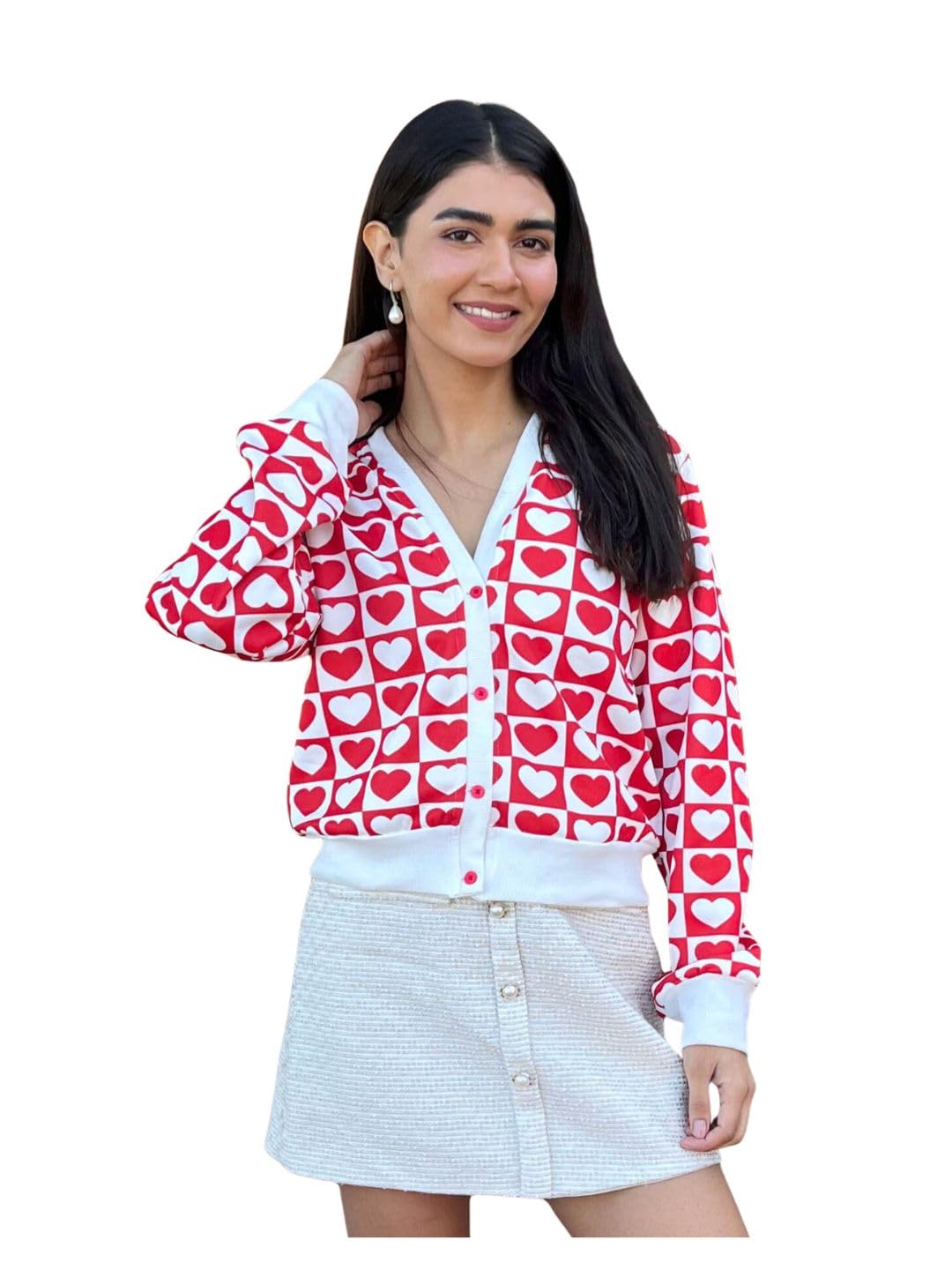 tandul Women's Printed Red Jacket- Fleece Regular Style Full Sleeve For Office, Casual, Festive & Party (12091)-picture-42