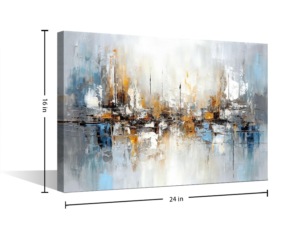 TISHIRON 1 Panels Abstract Gold and Blue Texture Canvas Print Modern Abstract Background Painting Framed Artwork for Home Bedroom Stretched and Framed Ready to Hang (16" Wx24 H) - Image 2