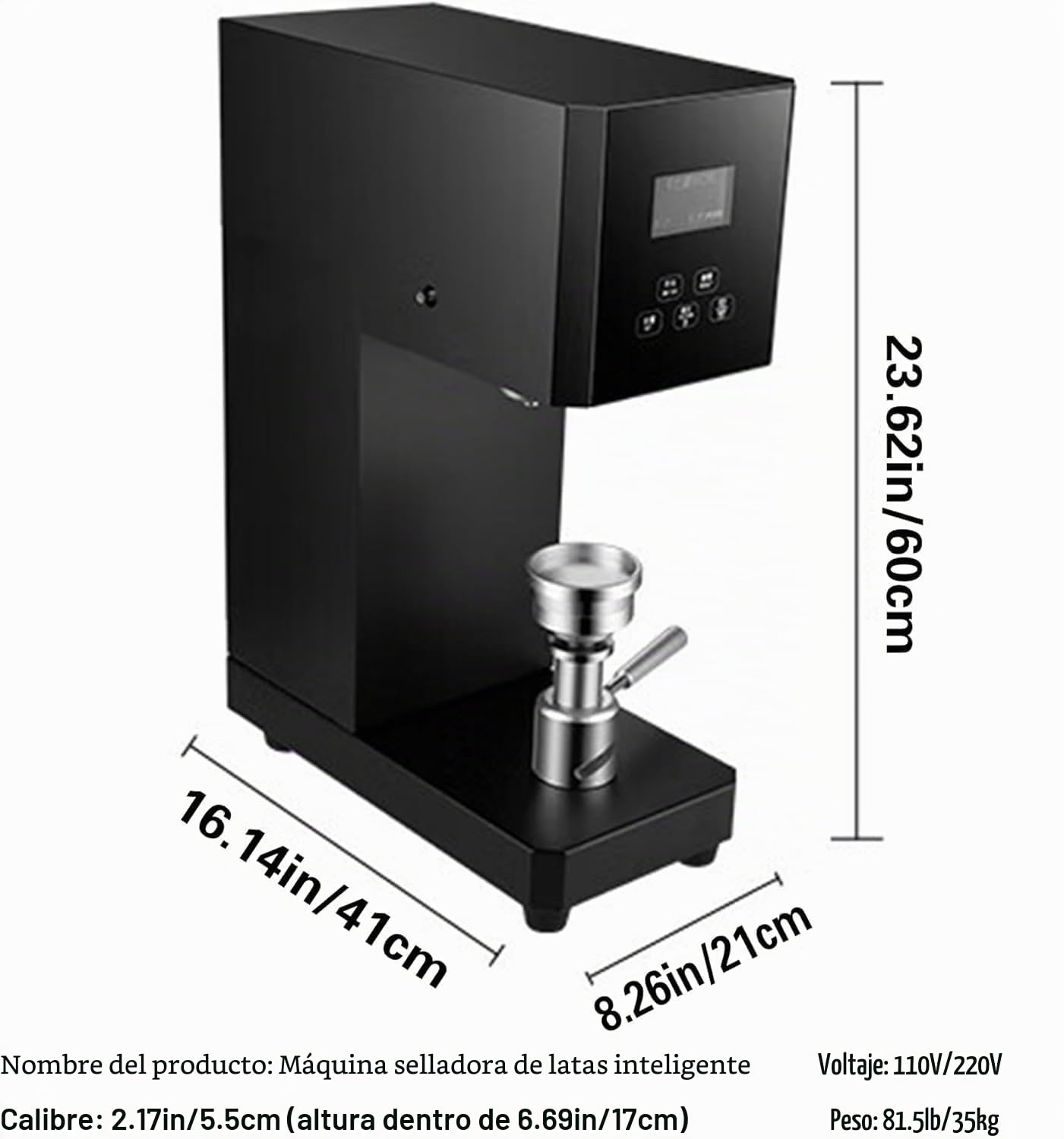 Máquina selladora automática de latas, sellador eléctrico comercial para latas de aluminio/plástico, 5,5 cm de diámetro, 11,5 cm a 17 cm de altura. Ideal para el hogar, cafetería, restaurante y