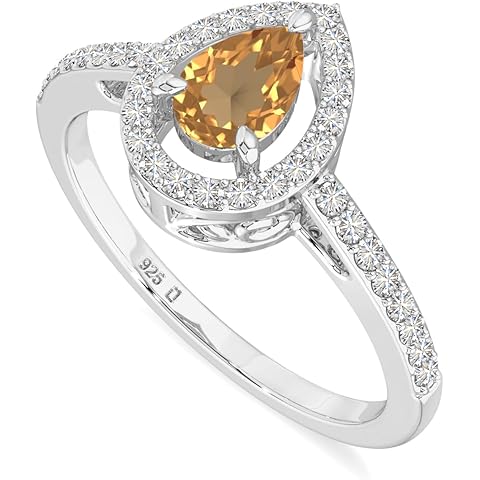 Pear Natural Gemstone Halo Rings for Women in 925 Silver/18K Yellow/Rose Gold Vermeil, Birthstone Jewelry Gifts for Her Birthday, Wedding Anniversary, Christmas, Mothers Day, Graduation