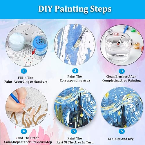 Miniatura 6 de Artunion Pintura de castillo de noche estrellada por números para adultos principiantes, kits de pintura abstracta por números, pintura al óleo por