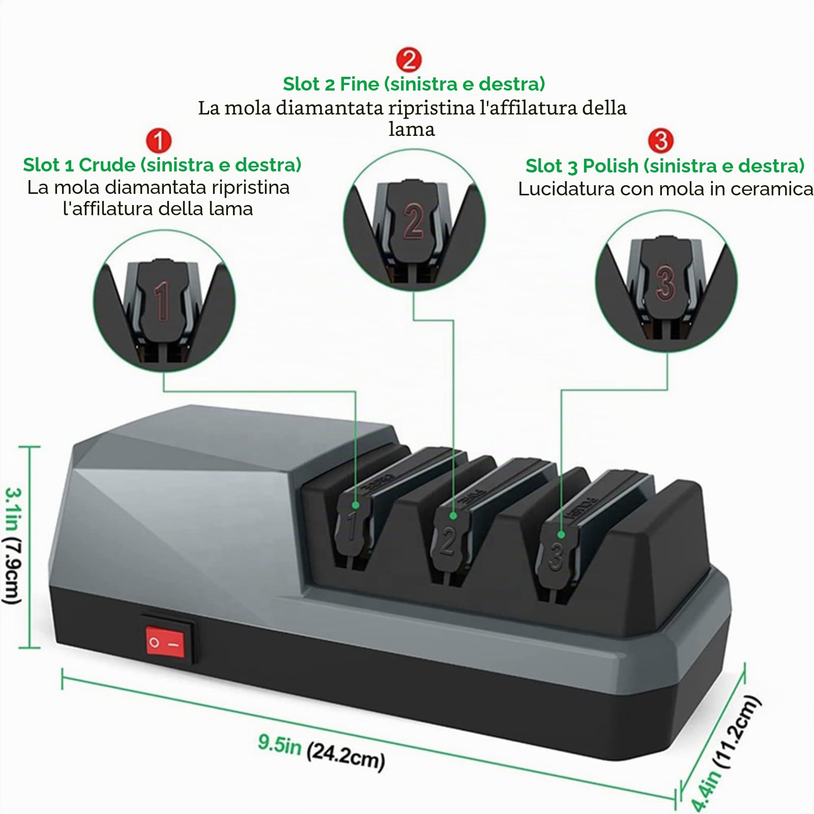 Affilacoltelli Elettrico Professionale, 3 Fasi con Abrasivi Diamantati, Affilatore per Tutti i Tipi di Coltelli