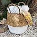 Cesta de Mimbre,Natural Seagrass, Cestos para la Colada con Asa, Cesta Plegable, Cesta Decoración para el Hogar, plantas, almacenaje. Mimbre natural, tejida a mano. (Blanco 32x28)