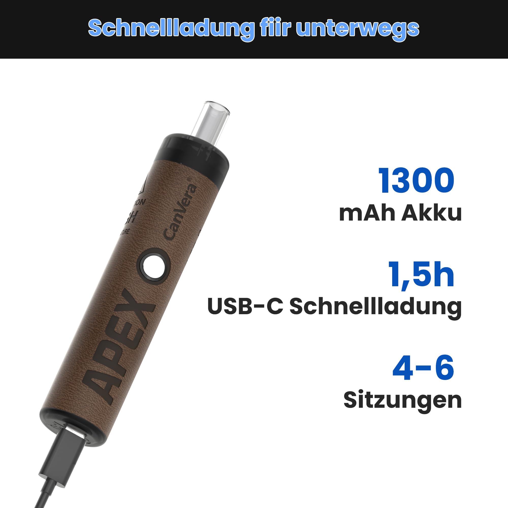 Premium Vaporizer Kräuter | Verdampfer für Kräuter mit 3 Temperaturstufen | Glasmundstück Vapo-rizer| Sehr kompakt | Soft-Touch-Finish | Edelstahl-Kammer | Einfache Reinigung