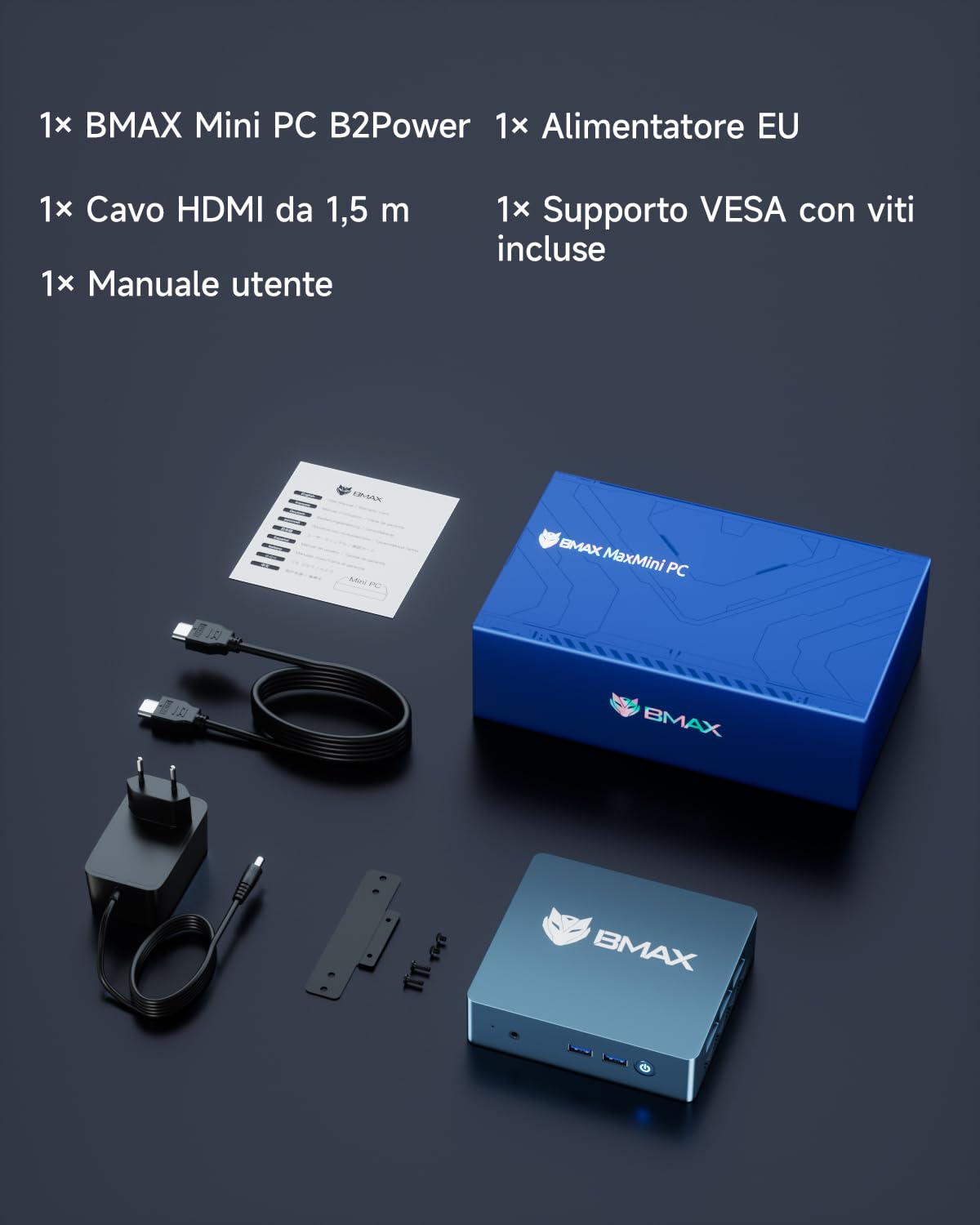 BMAX Mini PC 8GB DDR4 + 256GB NVMe SSD, Mini Computer, Ιntel 5205U (1.9 GHz), Gigabit Ethernet, 4K UHD Dual Display, Dual Wi-Fi, BT 5.0 Office Desktop PC RAM espandibile fino a 64 GB
