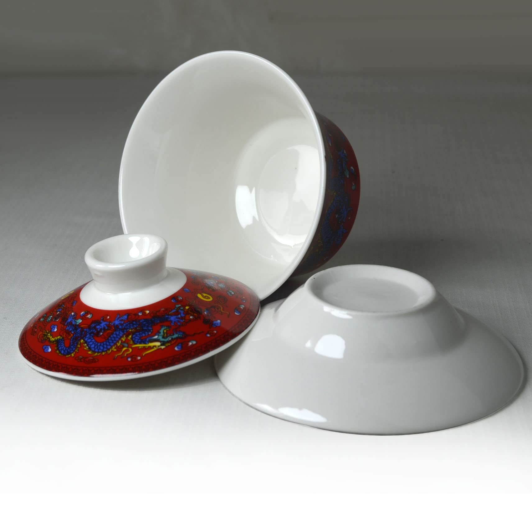 Gaiwan Taza de té 7 oz Chino Dragon Sancai Cubierta Bowl Lip Saucer Set para té Gongfu (rojo)