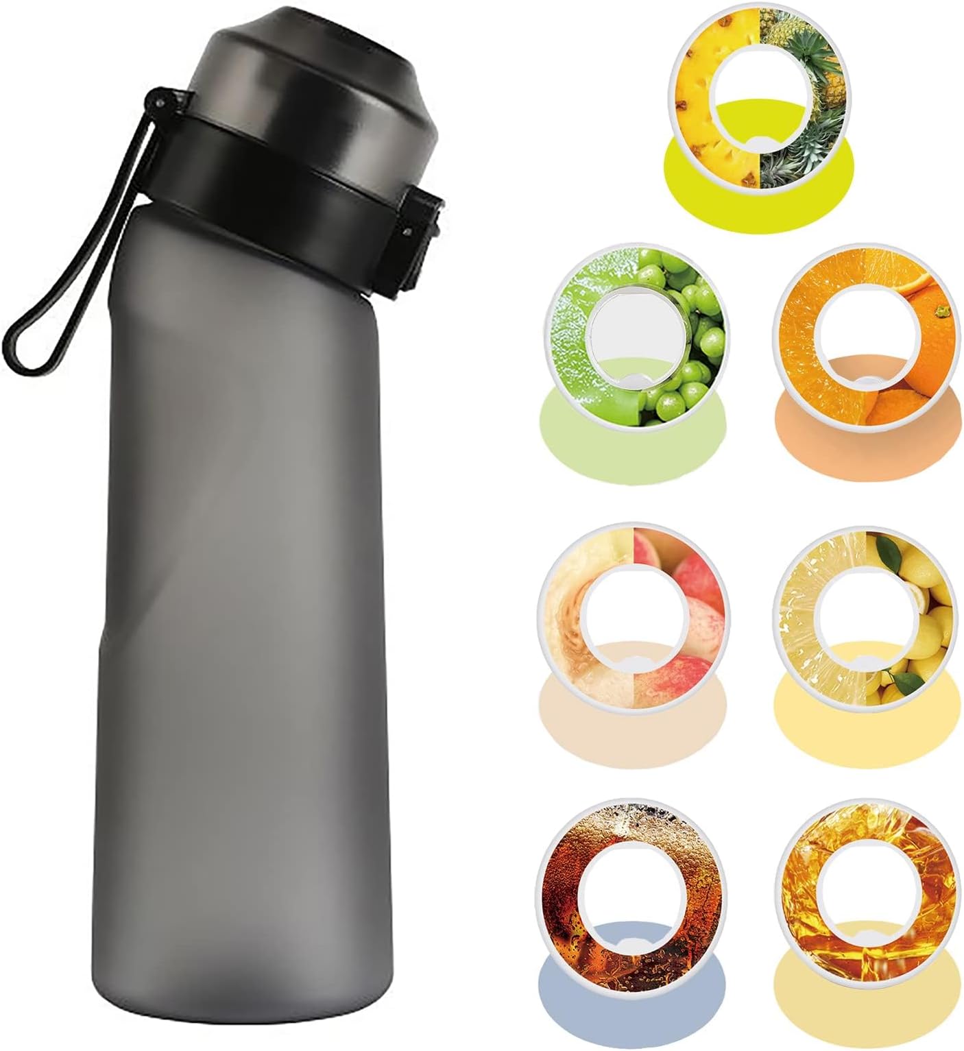 Dacnod Water Bottle with Flavor Pods,Fruit Fragrance Water Bottle,Scent Water Cup,Sports Water Cup Suitable for Outdoor Sports(A.Black(21.9 Oz/650ml)+7Pods), PODS-1