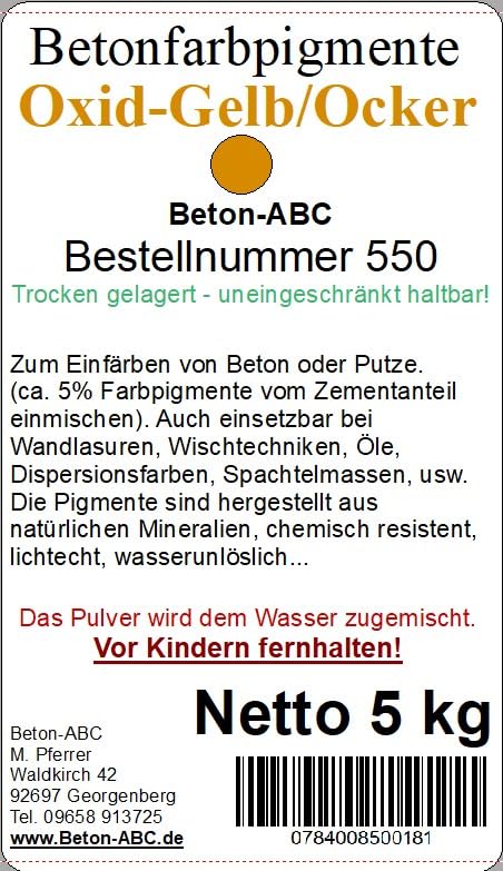 Pigment Ocker/Gelb 1kg Trockenfarbe, Eisenoxid Für Beton, Putze