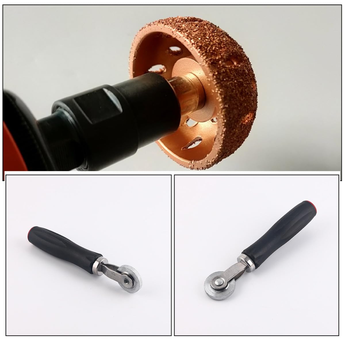 ERINGOGO Kit Riparazione Gomme Auto per Uso Personale e Riparazioni Compatto Rullo per Pneumatici Nero, Testa Abrasiva a Forma di Ciotola e Struttura Robusta in Plastico e Metallo