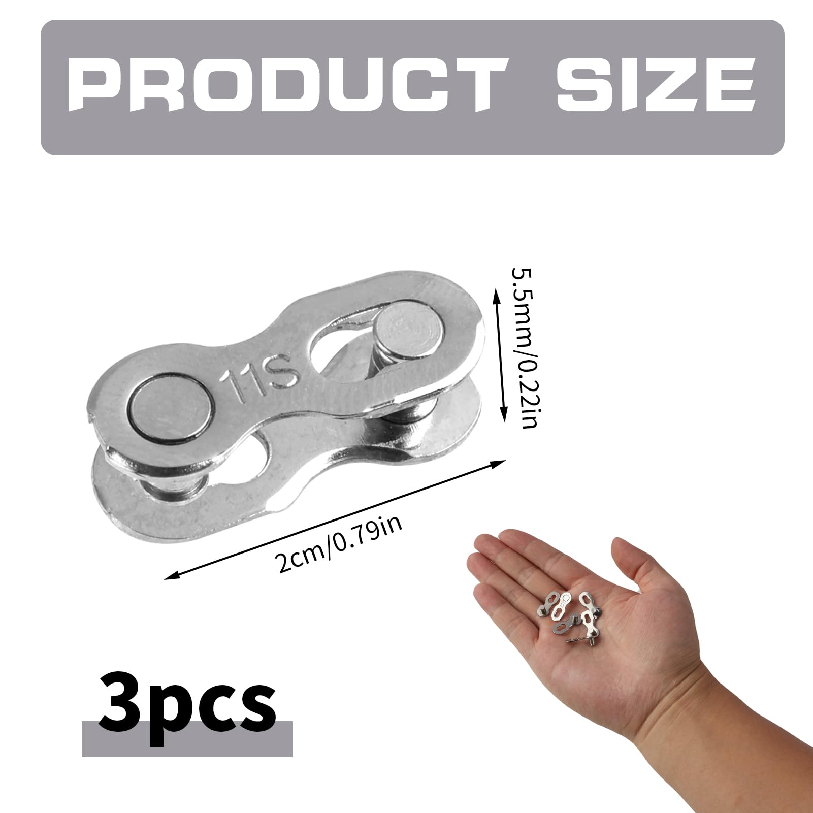3 paia di biciclette riutilizzabili Missing Link per catene a 11 marce, maglie a sgancio rapido in acciaio argento, compatibile con Shimano e altre catene per biciclette