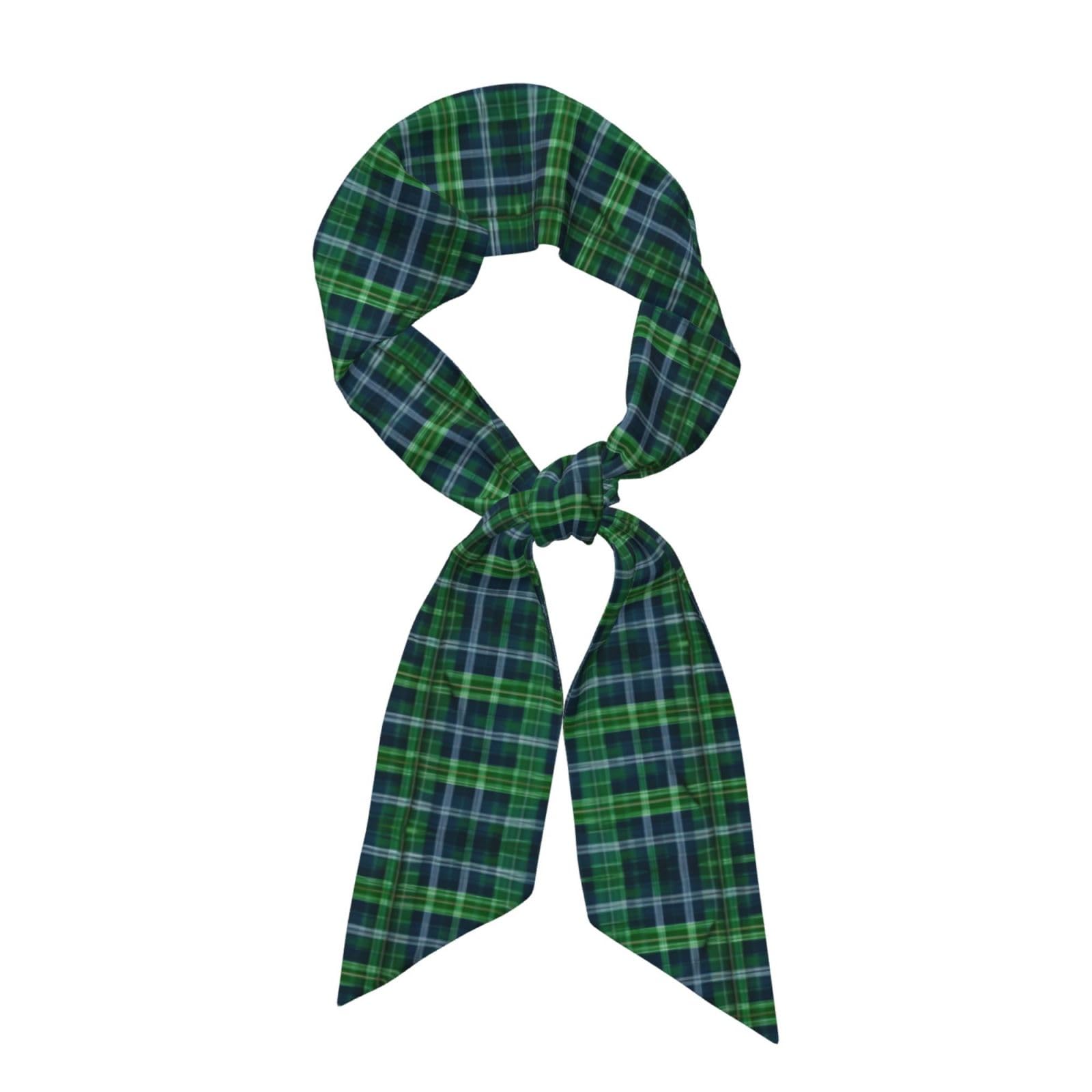 Jejea Women's Blue Scottish Tartan Print Silky Neck Scarf, Fashion Silky Satin Headscarf For Lightweight Silk Graceful Scarfs