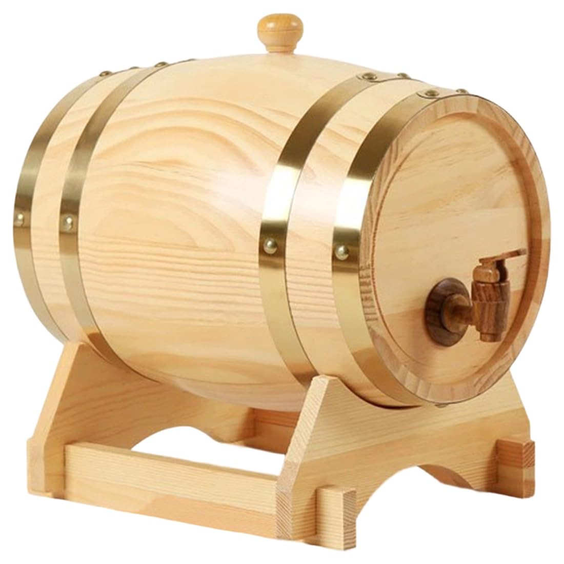 Aundhegrtt Wine Whiskey Dispenser with Stand Bung& Spigot 1.5 Wooden Bottle for Cocktail Storage B