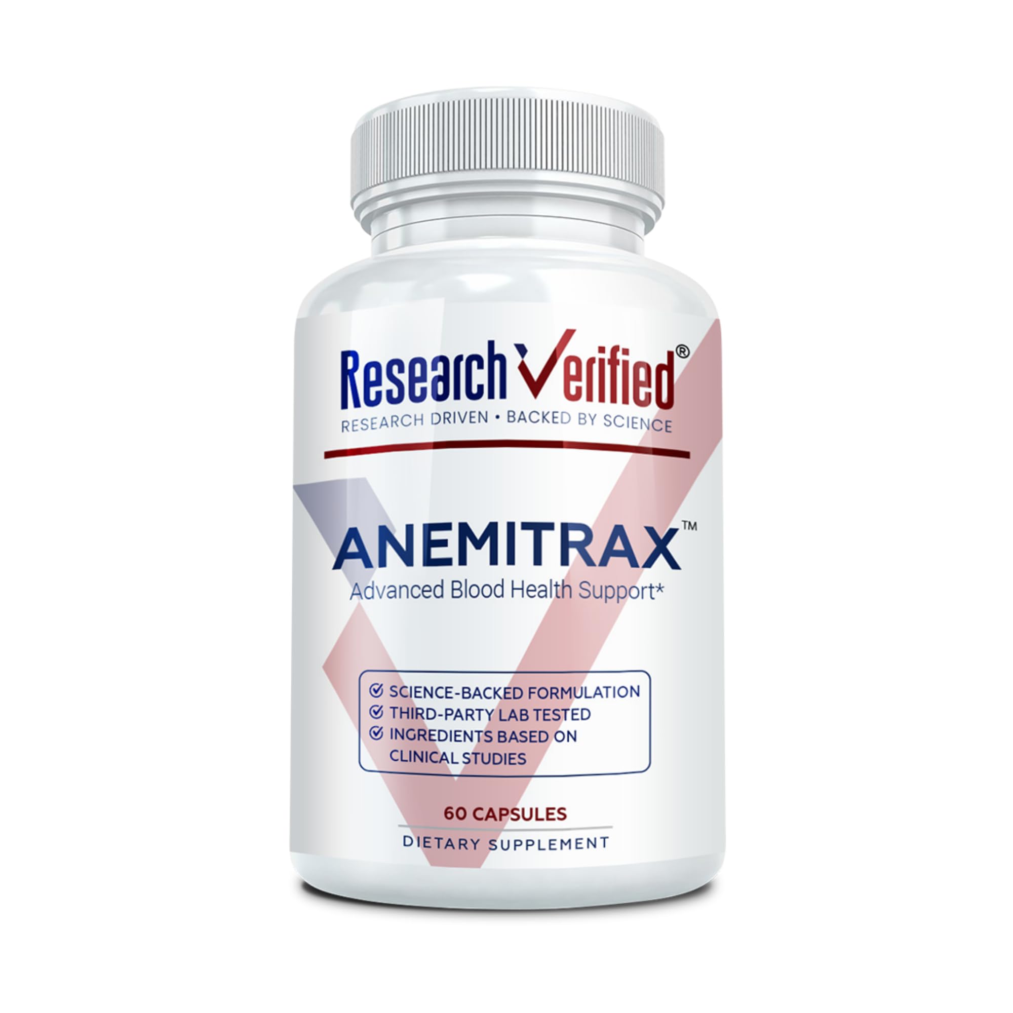 Research Verified Anemitrax - Suplemento de ferro bisglicinato com vitamina C, B12, folato e BioPerine - 60 cápsulas veganas