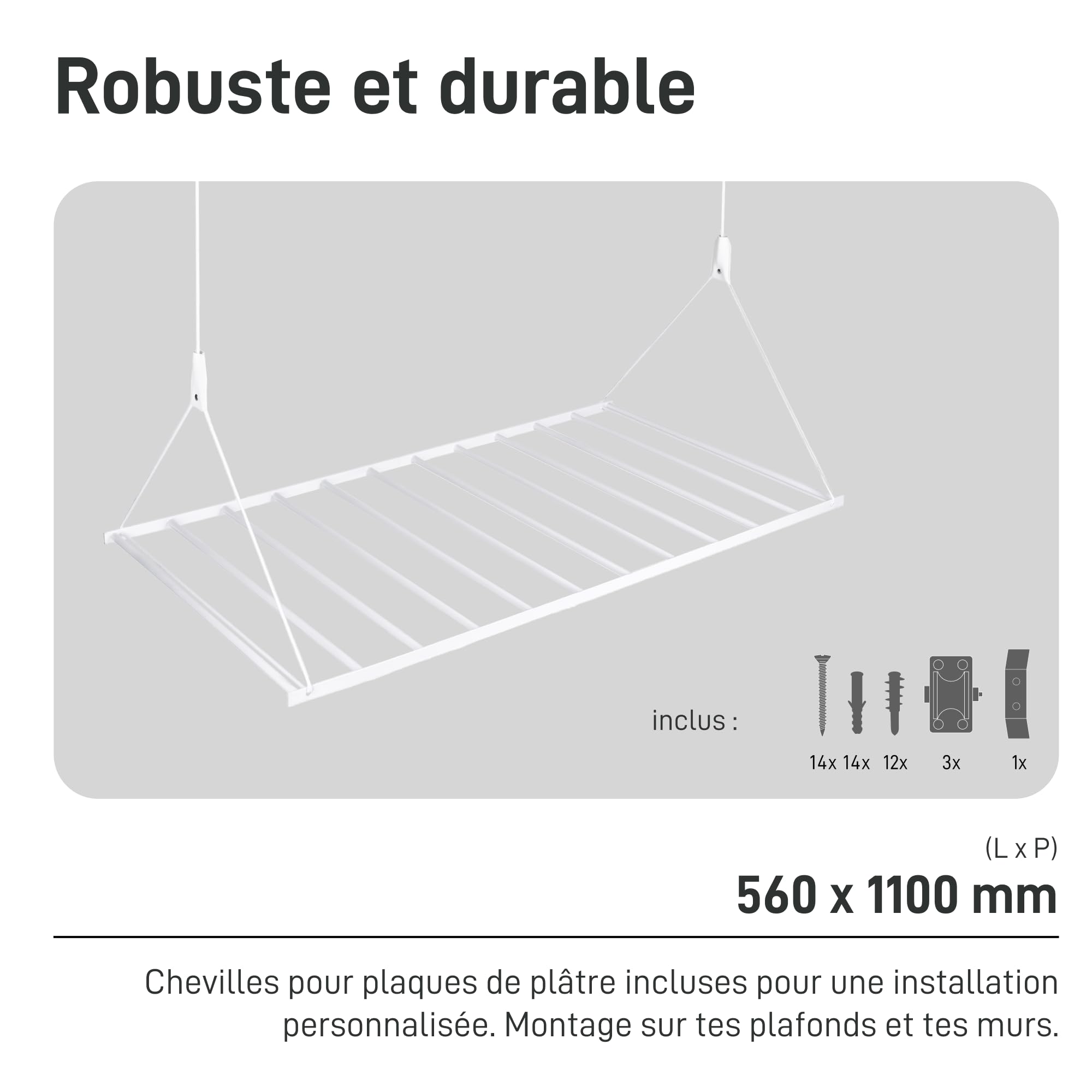 Natural Goods Berlin Séchoir à Linge Peu encombrant Swing 56 x 110 cm - Blanc - en Acier Robuste - Design Peu encombrant