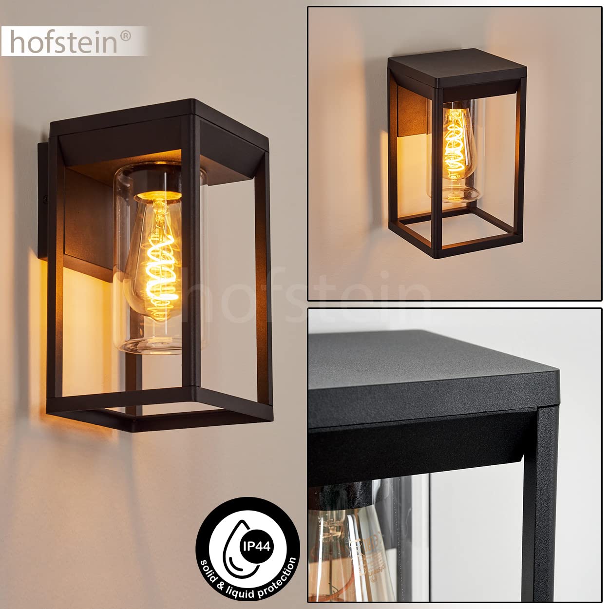 Buitenwandlamp Palanga, buitenlamp van metaal/glas in zwart