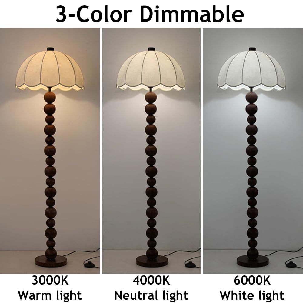 Lampa podłogowa Wabi-Sabi 55,9 cala, len, drewno, żelazo, tkanina, z kulistym korpusem, E26, ściemniana, do salonu, sypialni, czytelni, willi