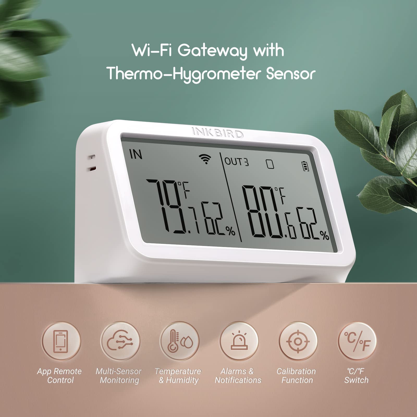 INKBIRD IBS-M2 Gateway WiFi, Grande Schermo LCD, Wi-Fi 2,4 GHz