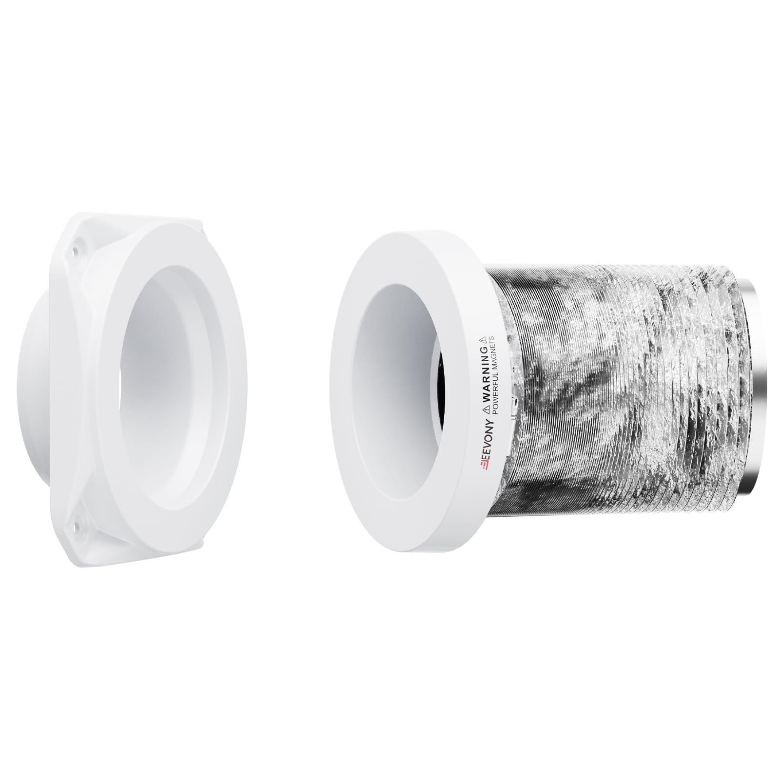 JEEVONY Magnetic Dryer Vent Coupling FR ABS V-0 Dryer Vent Connector Kit Airtight Seal Easy to Clean Quick Connector Including a 2.6ft 4" Duct and two Clamps, White, SDV180