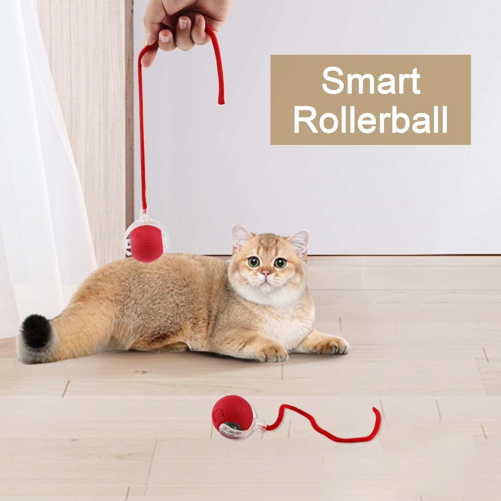 VicBou Smart Cat Toy Ball, Electric Interactive Play Ball with Tail, 3 Modes, Cat Toy Ball for Adults, Cats, Robust, Chew-Resistant, Rechargeable, for All Floors 4