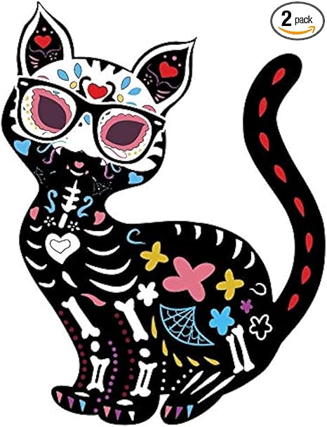 JMM Industries Cat Sugar Skull Decal Sticker Day of The Dead Gato Mexican Decor Holiday Cute 4-Inches Premium Quality Vinyl Sticker UV Protective Laminate PDS2142