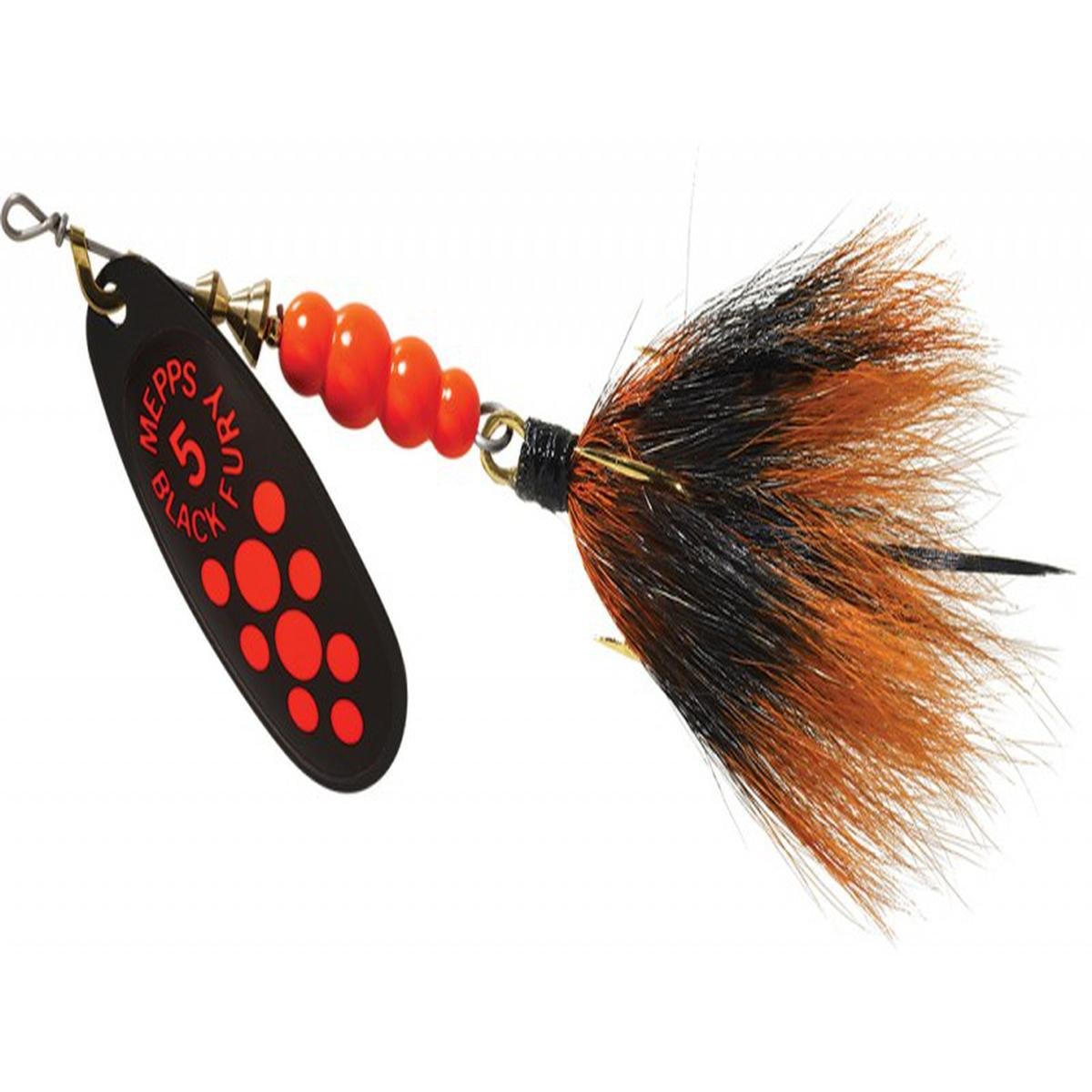 Mepp's Black Fury Dressed Treble Fishing Lure, 1/2-Ounce, Fluorescent Red Dot/Black Red Tail (BF5T FL)