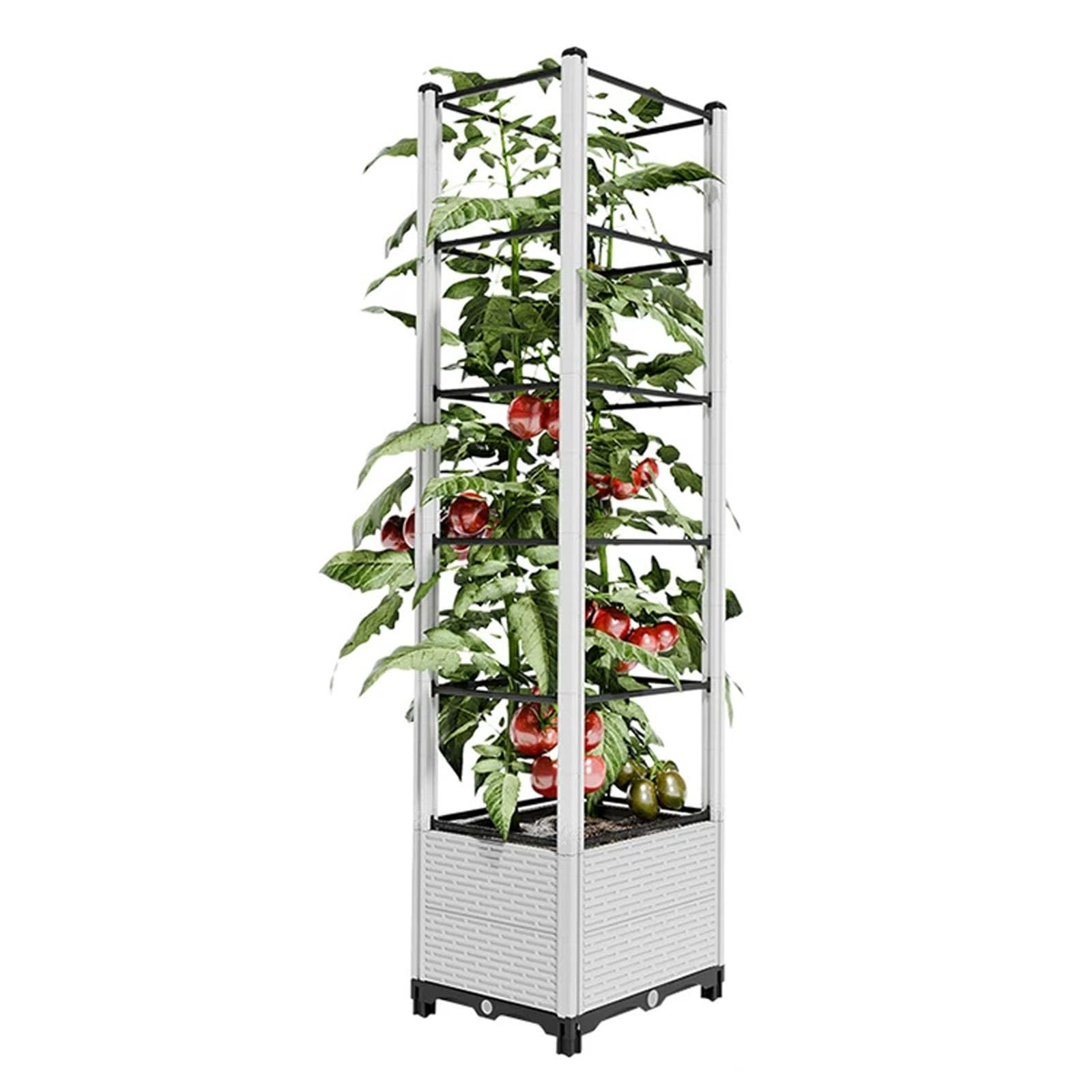 Cultivar plantas trepadoras en esta jardinera exterior con soporte para flores