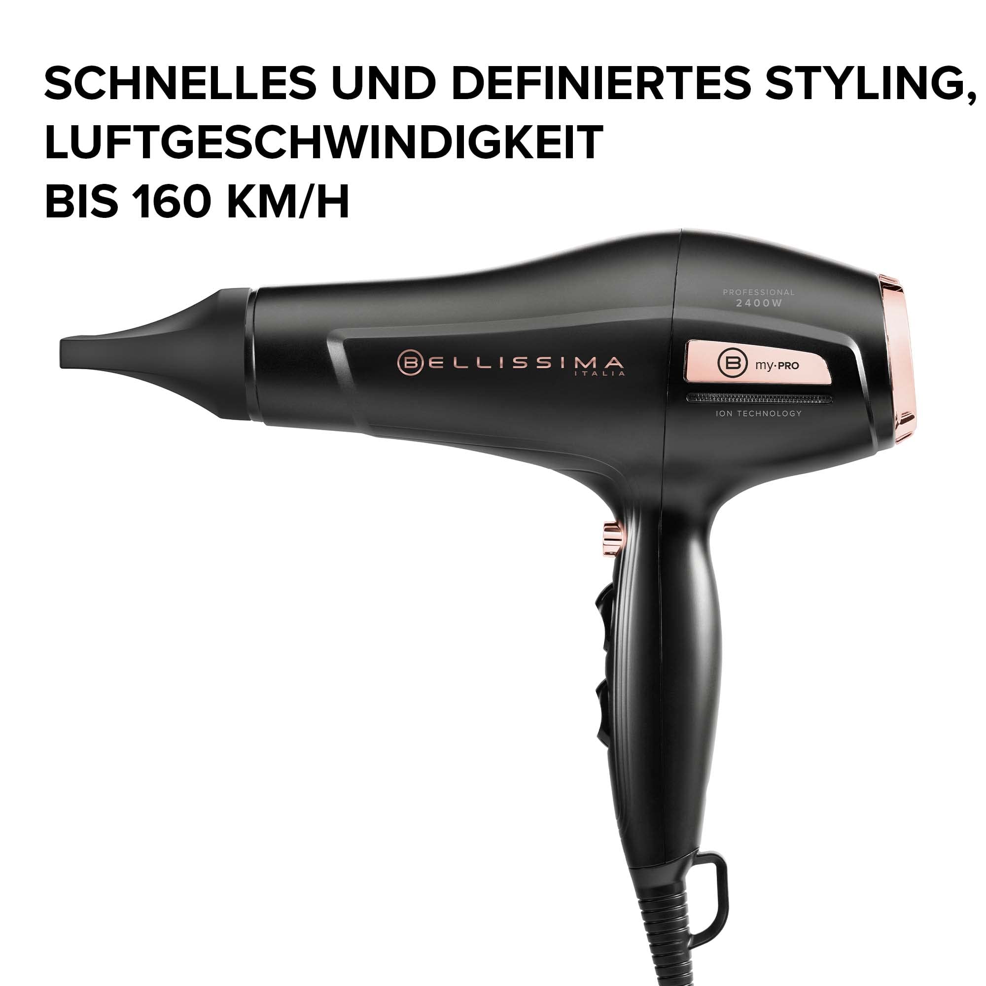 Bellissima My Pro P3 3400 Haartrockner mit professionellem Wechselstrommotor, Ionentechnologie für weiches, feuchtes und strahlendes Haar, keramikbeschichtetes Gitter, 2400 W Leistung