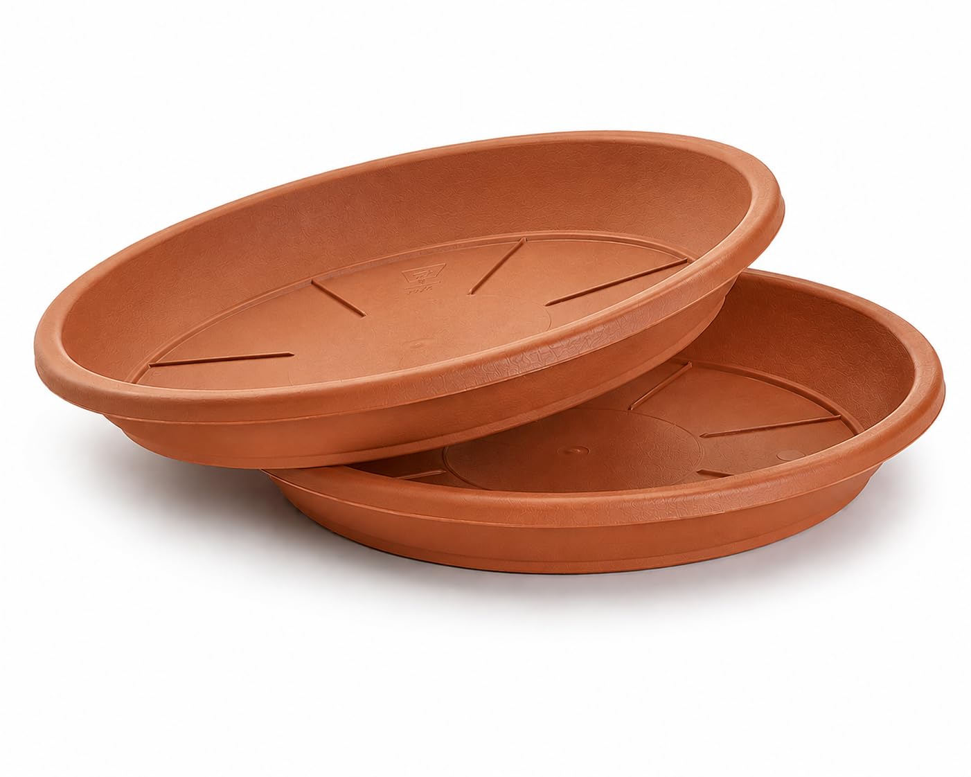 Muddy Hands Round Plastic Plant Pot Saucers, Terracotta, Pack of 2, Indoor & Outdoor Water Drip Tray for Flowers, Herbs and Planters (22cm)