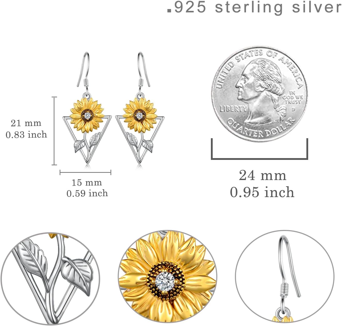 Sunflower Earrings for Women 925 Sterling Silver Sunflower Dangle Earrings Sunflower Jewelry Gifts for Women Mom - Image 4