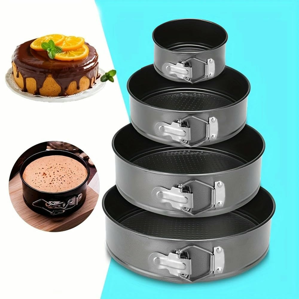NYSDM - Moldes para Tartas antiadherentes Desmontables con Base extraíble, 4 Unidades, para Hornear Tartas de Queso, Tartas de Capas y más Utensilios de Cocina