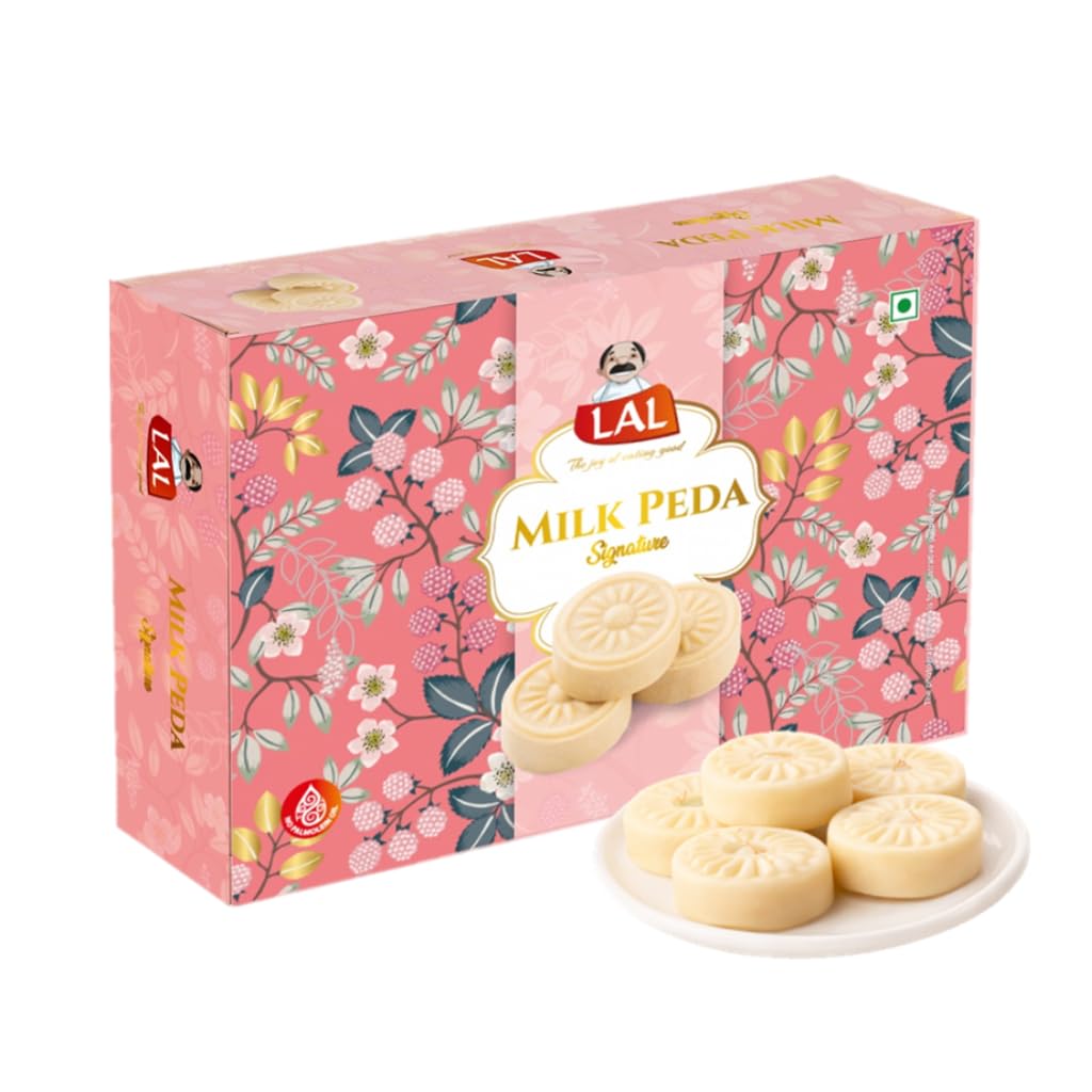 Lal Sweets Milk Peda 400g | Made with Premium Milk Solids & Sulfur-Free Sugar | Fresh & Delicious Doodh Peda | Traditional Indian Mithai Sweet Box | Perfect for Gifting & Celebrations for Special Occasions (Milk, 400g pack 1)