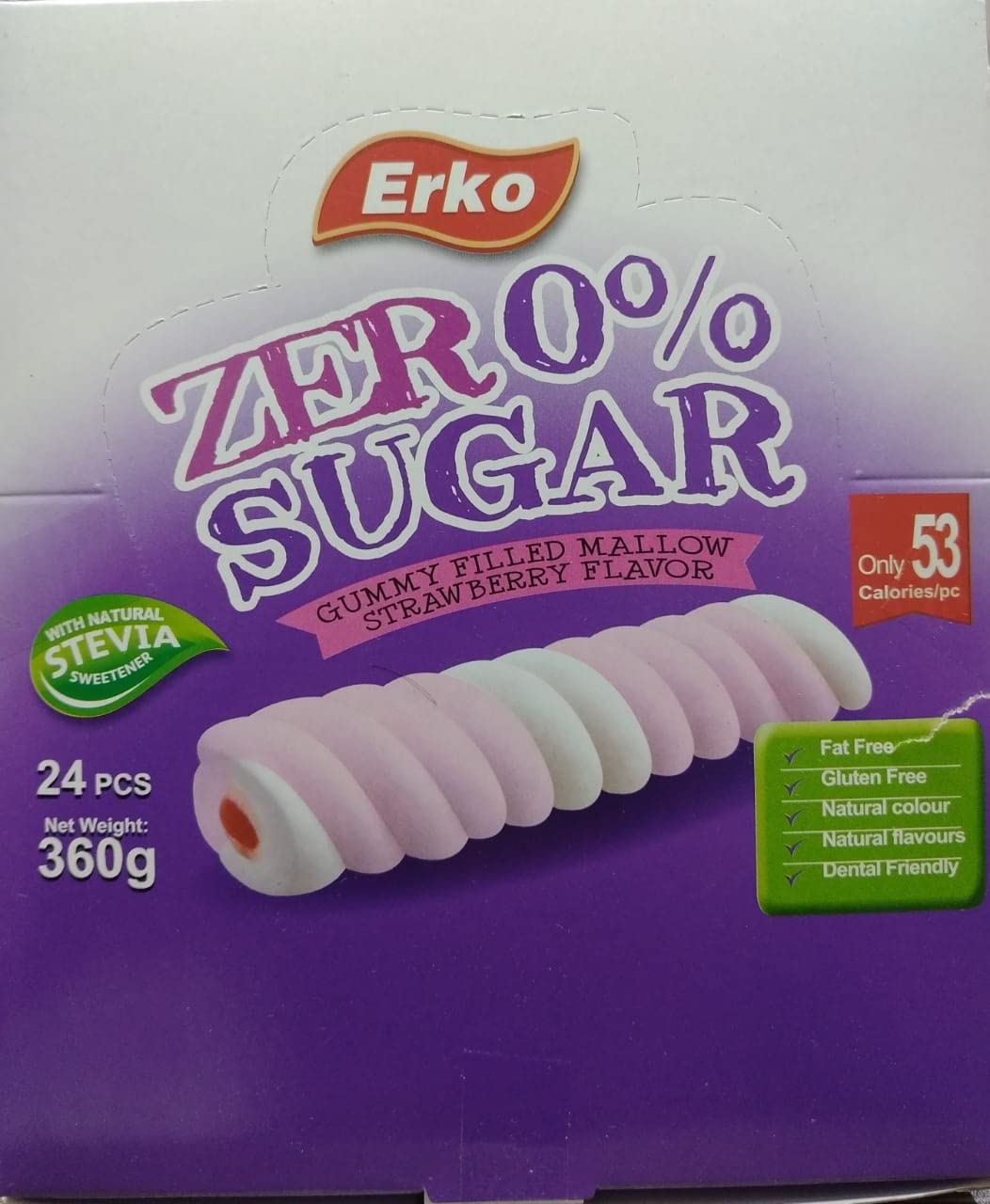 Erko Zero Sugar Gummy Filled Mallow Strawberry Flavour With Natural