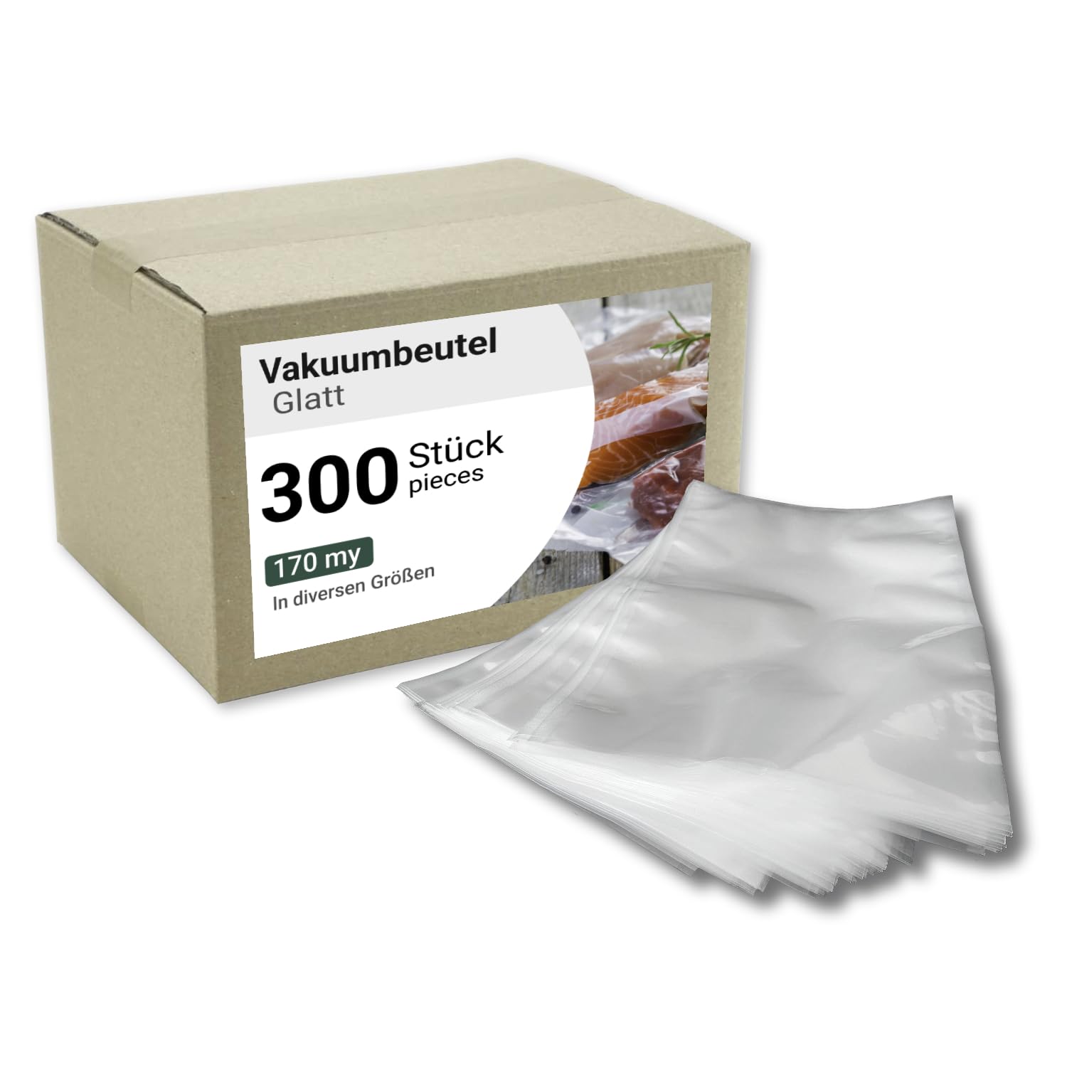 300 bolsas de vacío profesionales para alimentos, extrafuertes, para todas las máquinas de envasado al vacío de cámara, grosor de 170 µ, bolsas lisas con borde sellado, bolsas de sellado al vacío (400