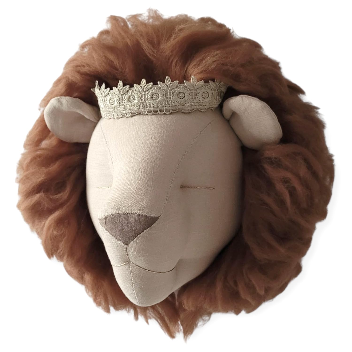 Trophée mural lion en lin Sevira Kids décoration chic et artisanale pour chambre de bébé