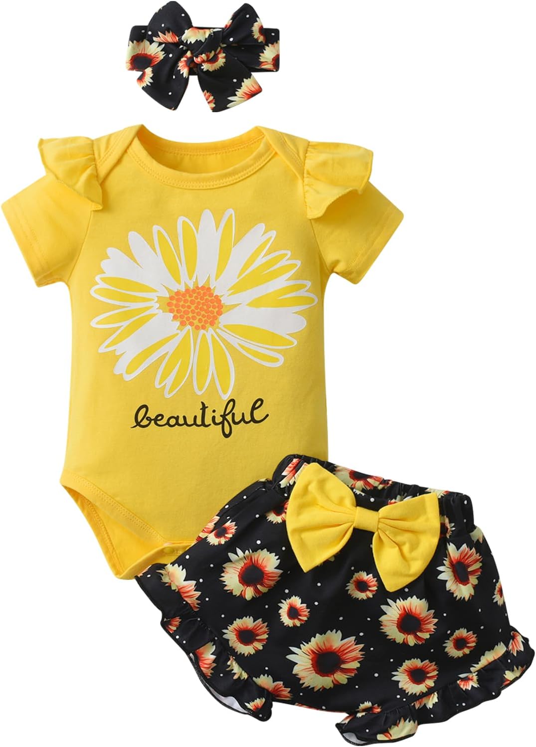 Infant Baby Girl Clothes Summer Ruffle Sleeve Romper Floral Shorts Headband 3Pcs Outfits Set Infant Baby Girl Clothes Summer Ruffle Sleeve Romper Floral Shorts Headband 3Pcs Outfits Set