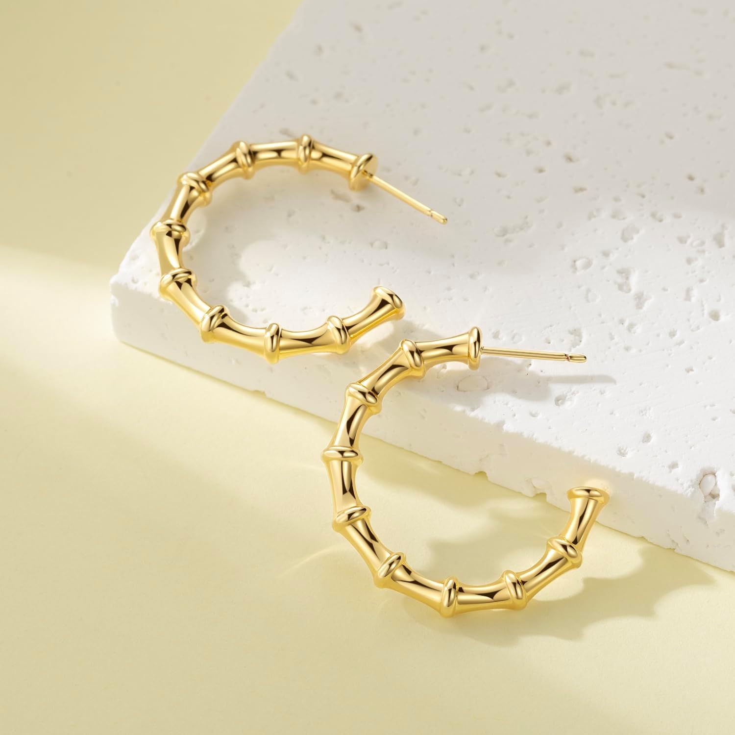 14K Gold Earrings Hoops Large Bamboo Earring Gold Earrings For Women Thick Hoop Earring 14K Gold 30MM - Image 2